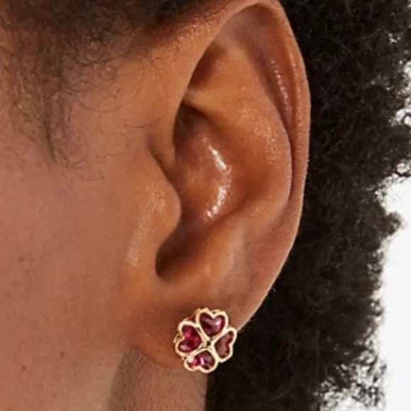 KATE SPADE ♠️ NEW YORK SOMETHING SPARKLY RED CLOVER EARRINGS - Picture 4 of 4